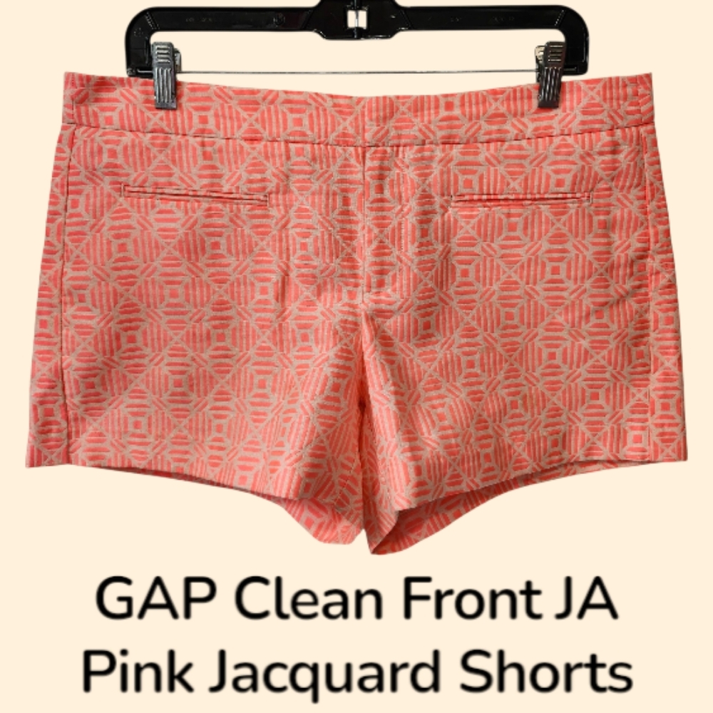 GAP Women's Clean Front Pink Jacquard Flat Front Shorts Sz 10‎ Neon Preppy
